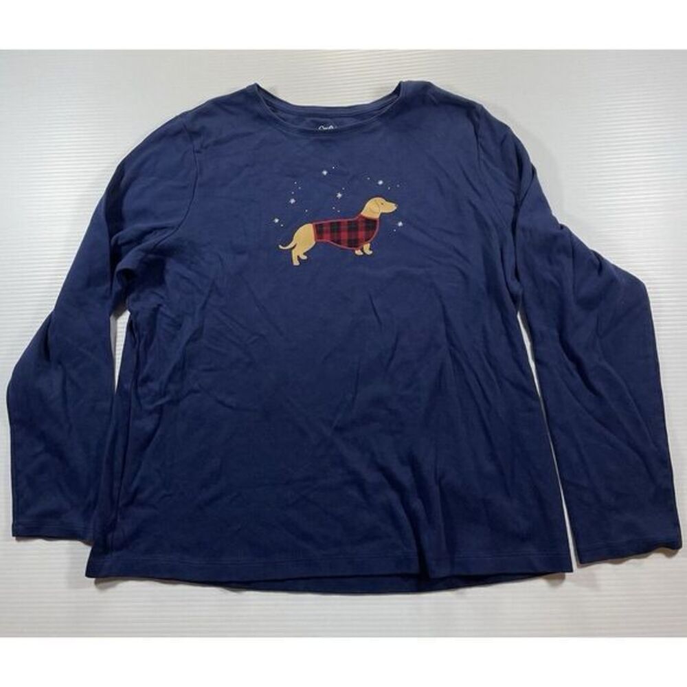 Croft & Barrow Blue 3/4 Sleeve Dachshund Dog Front Print Casual Cotton Shirt XL